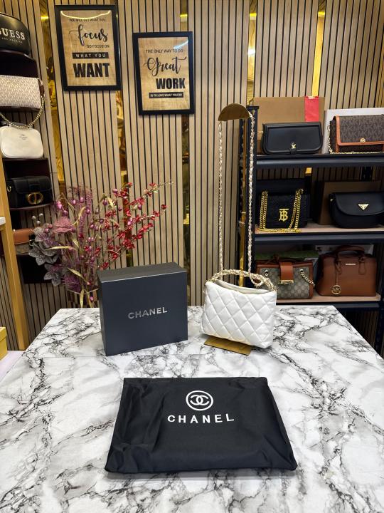 Chanel  Cavior  Quilted  Crossbody  Bag  Gold  Chain  With  Box  And  Dust  Bag  (White)