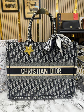 Christian  Dior  Book  Tote  With  Scarf  And  Logo  Pendent  Including  Box  Dustbag  And  CarryBag  (Black)