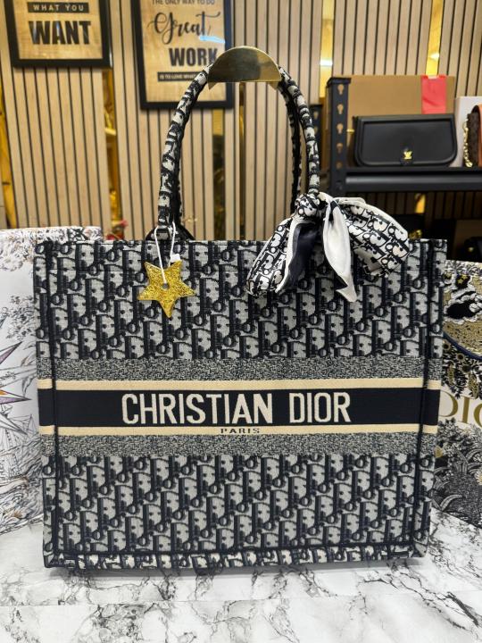 Christian  Dior  Book  Tote  With  Scarf  And  Logo  Pendent  Including  Box  Dustbag  And  CarryBag  (Black)