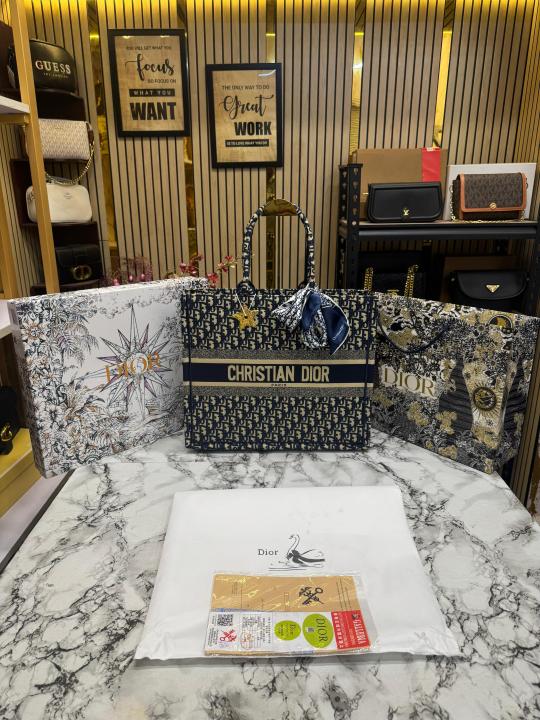 Christian  Dior  Book  Tote  With  Scarf  And  Logo  Pendent  Including  Box  Dustbag  And  CarryBag  (Blue)