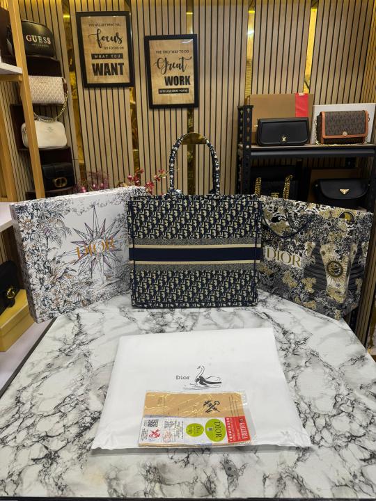 Christian  Dior  Book  Tote  With  Scarf  And  Logo  Pendent  Including  Box  Dustbag  And  CarryBag  (Blue)