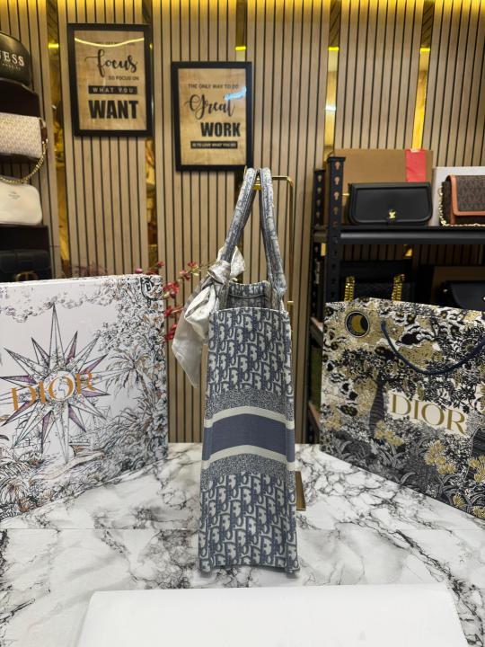Christian  Dior  Book  Tote  With  Scarf  And  Logo  Pendent  Including  Box  Dustbag  And  CarryBag  (Grey)