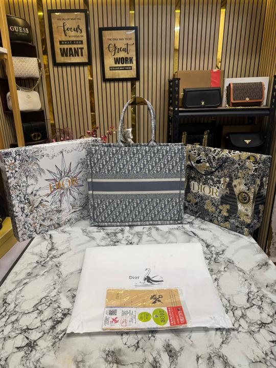 Christian  Dior  Book  Tote  With  Scarf  And  Logo  Pendent  Including  Box  Dustbag  And  CarryBag  (Grey)