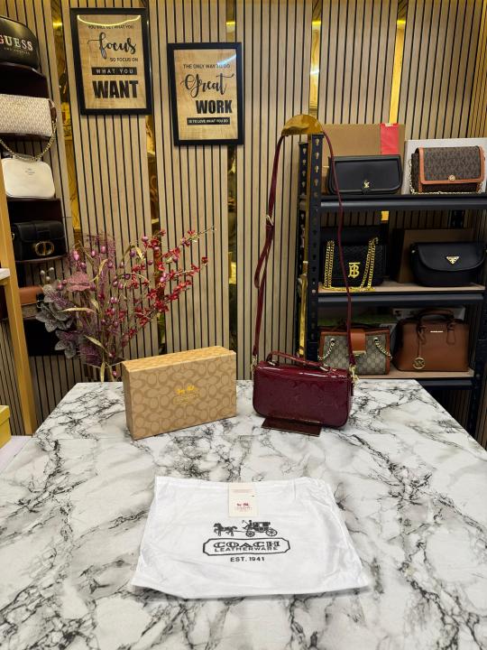 Coach  Hailey  Bold  Signature  Crossbody  Bag  With  Box  And  Dust  Bag  (Maroon)