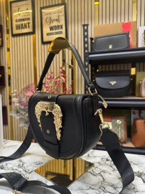 Versace shoulder bag in gold accents with magnetic closure bag (Black)