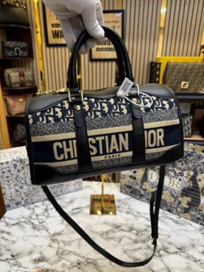 Dior  Oblique  Canvas  Boston  Bag  With  Box  And  DustBag  Including  CarryBag  (Blue)