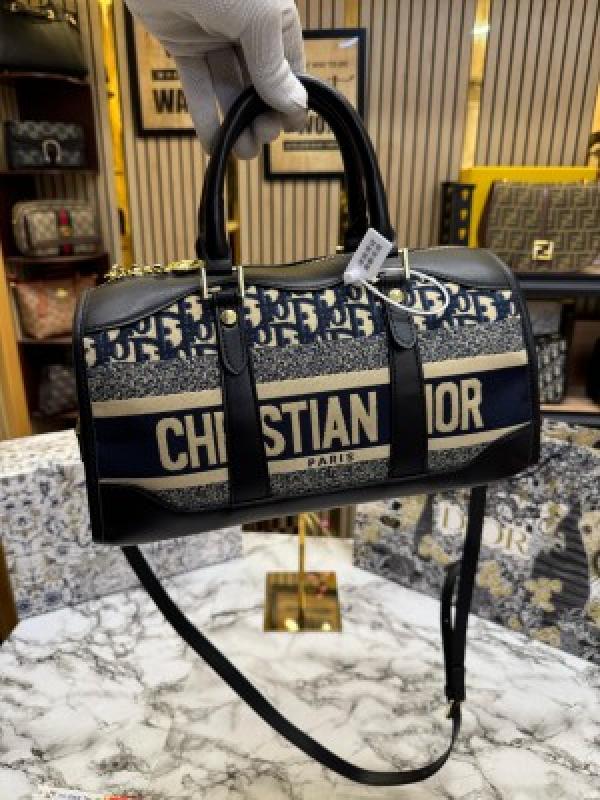 Dior  Oblique  Canvas  Boston  Bag  With  Box  And  DustBag  Including  CarryBag  (Blue)