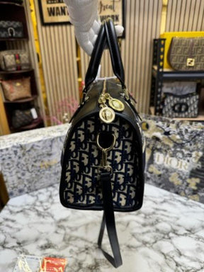 Dior  Oblique  Canvas  Boston  Bag  With  Box  And  DustBag  Including  CarryBag  (Blue)
