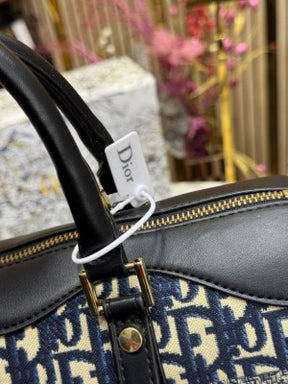 Dior  Oblique  Canvas  Boston  Bag  With  Box  And  DustBag  Including  CarryBag  (Blue)