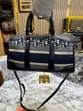 Dior  Oblique  Canvas  Boston  Bag  With  Box  And  DustBag  Including  CarryBag  (Blue)
