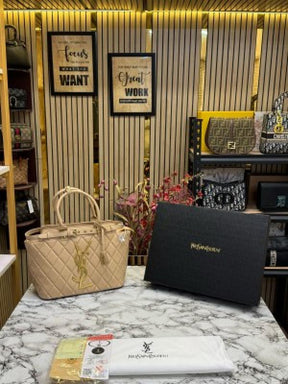 YSL Yves Saint Laurent Maxi Tote Bag With Box And Dust Bag (Khaki)