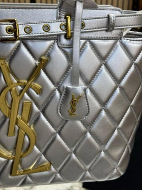 YSL Yves Saint Laurent Maxi Tote Bag With Box And Dust Bag (Silver)