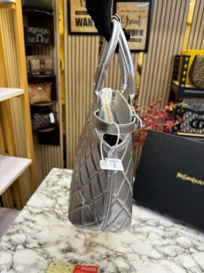 YSL Yves Saint Laurent Maxi Tote Bag With Box And Dust Bag (Silver)