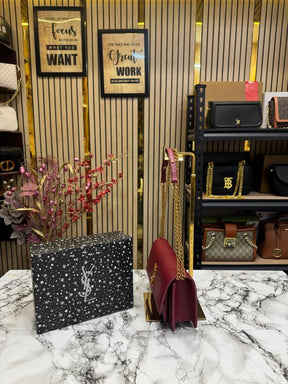 Yves Saint Laurent Ysl Sunset Shoulder Bag With Box And Dust Bag (Wine)
