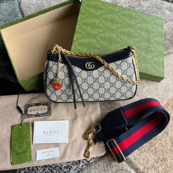 GUCC  I Brown monogram Ophidia GG leather shoulder bag WITH BOX