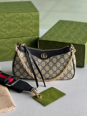 GUCC  I Brown monogram Ophidia GG leather shoulder bag WITH BOX