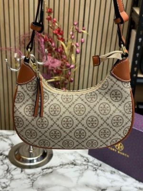 Tory  Burch  T  Monogram  Crescent  Shoulder  Bag  (Brown)  5367