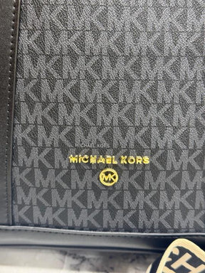 Michael  Kors Logo  Signature Satchel Handbag With Dust Bag (Black)
