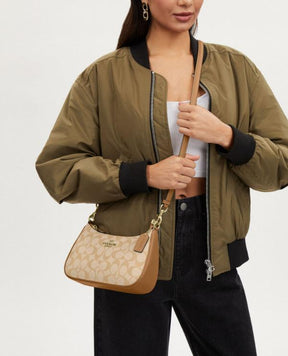 COAC  H Teri Shoulder Bag In Signature Canvas dual belts with og box  444