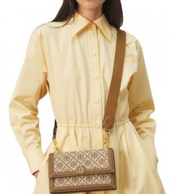 TORY  BURCH  T MONOGRAM JACQUARD SHOULDER BAG ADJUSTABLE STRAP WITH BOX 562