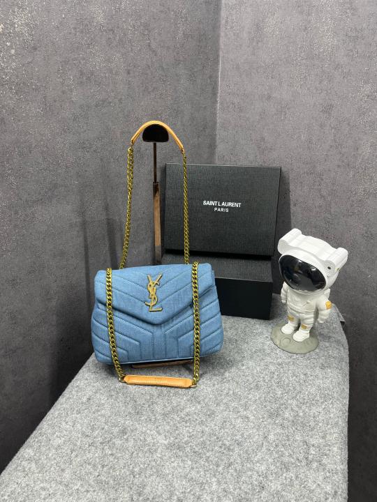 Ysl  Saint  Laurent  Denim  Soft  Canvas  Shoulder  Bag  With  OG  Box  &  Dust  Bag  6054