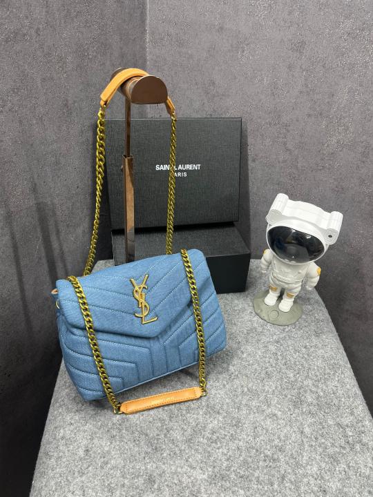 Ysl  Saint  Laurent  Denim  Soft  Canvas  Shoulder  Bag  With  OG  Box  &  Dust  Bag  6054