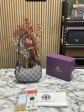Tory  Burch  T  Monogram  Crescent  Shoulder  Bag  (Blue)