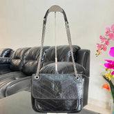 YSL  Saint  Laurent  Niki  Baby  Crinkle  Vintage  Leather  Black  With  OG  Box  &  Dust  Bag  6029