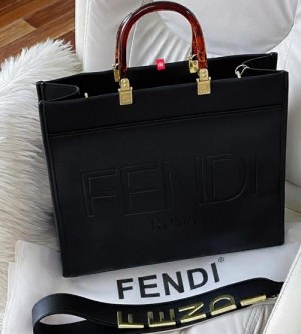fendi  roma  plain  ladies  trendy  leather  handbag  (203) 35 cm big size