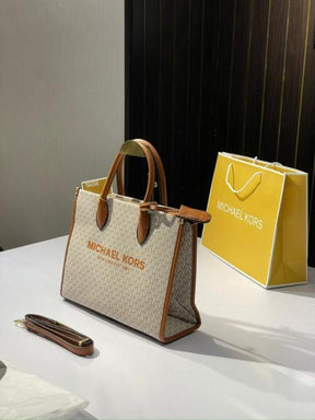 Michael  kors mirella logo tote bag with dust bag and carry bag(22320biege  brown