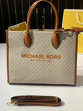 Michael  kors mirella logo tote bag with dust bag and carry bag(22320biege  brown