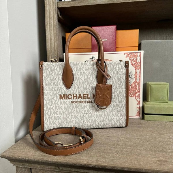 Michael  kors mirella logo tote bag with dust bag and carry bag(22320biege  brown