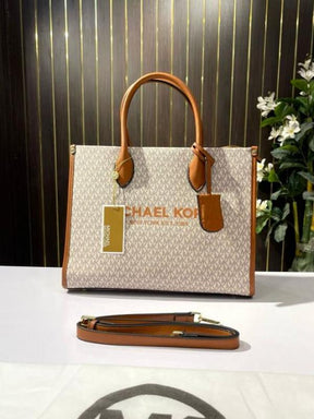 Michael  kors mirella logo tote bag with dust bag and carry bag(22320biege  brown