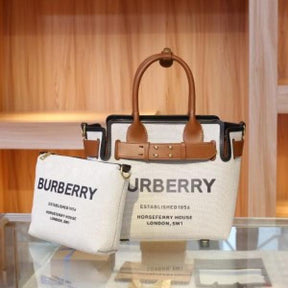 Burberry  HorseFerry  House  Canvas  Tote  Bag  With  Dustbag  Slingbelt  Pouch  Card  1299