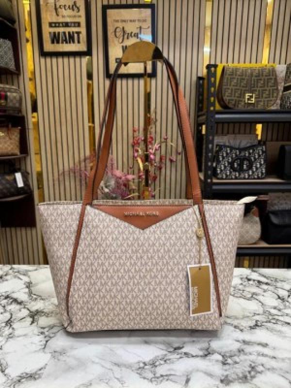 MICHAEL  KORS WHITNEY SIGNATURE SHOULDER BAG WITH DUST BAG PREMIUM QUALITY (BIEGE BROWN)