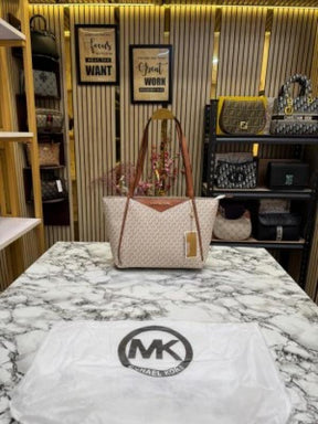 MICHAEL  KORS WHITNEY SIGNATURE SHOULDER BAG WITH DUST BAG PREMIUM QUALITY (BIEGE BROWN)