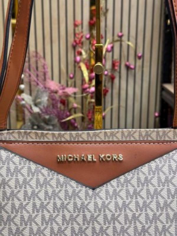 MICHAEL  KORS WHITNEY SIGNATURE SHOULDER BAG WITH DUST BAG PREMIUM QUALITY (BIEGE BROWN)