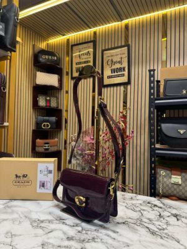 Coac  h tabby glossy crossbody bag with box and dust bag (maroon)