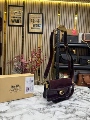 Coac  h tabby glossy crossbody bag with box and dust bag (maroon)