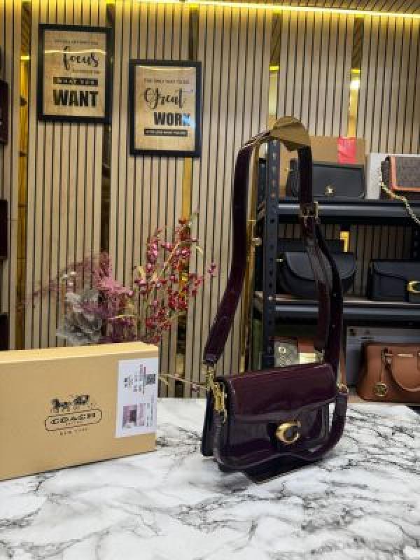 Coac  h tabby glossy crossbody bag with box and dust bag (maroon)