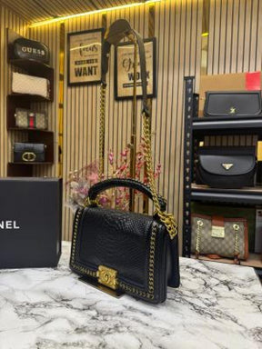 Chanel  Le  Boy  Croco  Print  With  Box  And  Dust  Bag  (Black)