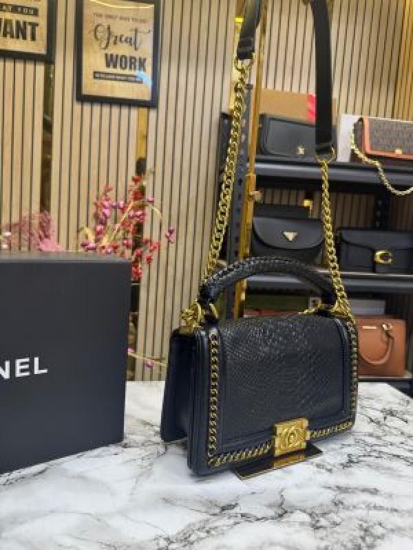 Chanel  Le  Boy  Croco  Print  With  Box  And  Dust  Bag  (Black)