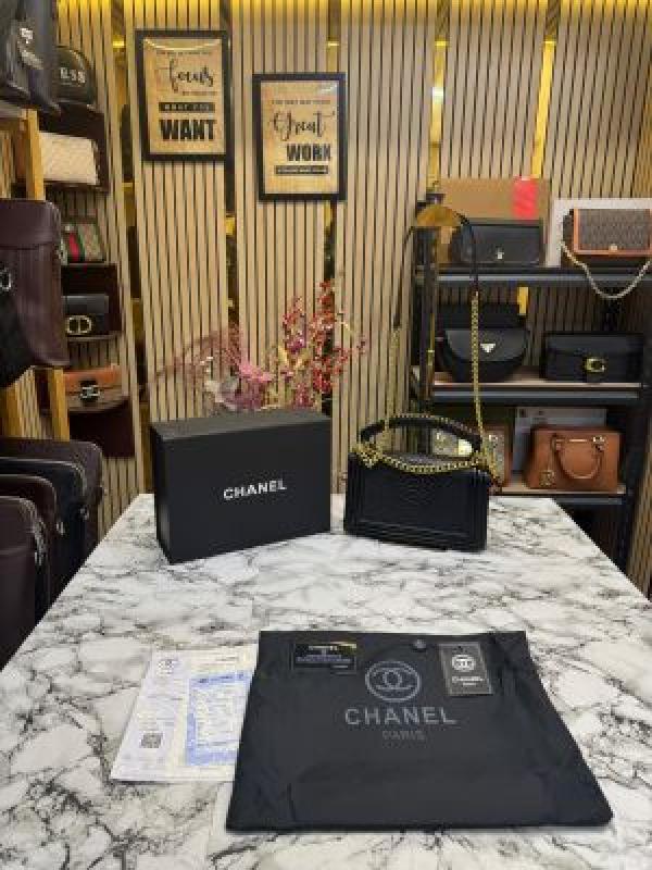 Chanel  Le  Boy  Croco  Print  With  Box  And  Dust  Bag  (Black)