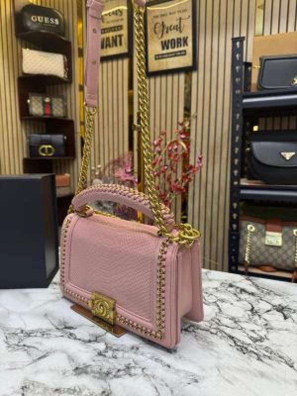 Chanel  Le  Boy  Croco  Print  With  Box  And  Dust  Bag  (Pink)