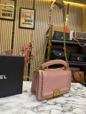 Chanel  Le  Boy  Croco  Print  With  Box  And  Dust  Bag  (Pink)