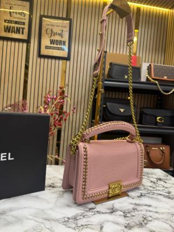 Chanel  Le  Boy  Croco  Print  With  Box  And  Dust  Bag  (Pink)
