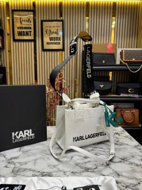Karl Lagerfeld KSKUARE Embossed Small Tote Bag WHITE