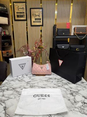 Guess Quilted Shoulder Bag With Box And Dust Bag Including Carry Bag (Pink)