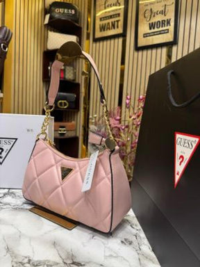Guess Quilted Shoulder Bag With Box And Dust Bag Including Carry Bag (Pink)