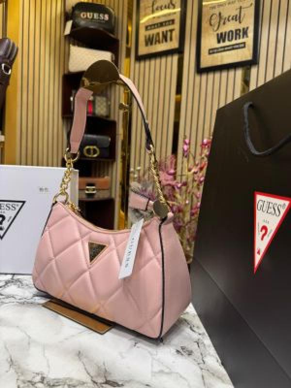 Guess Quilted Shoulder Bag With Box And Dust Bag Including Carry Bag (Pink)